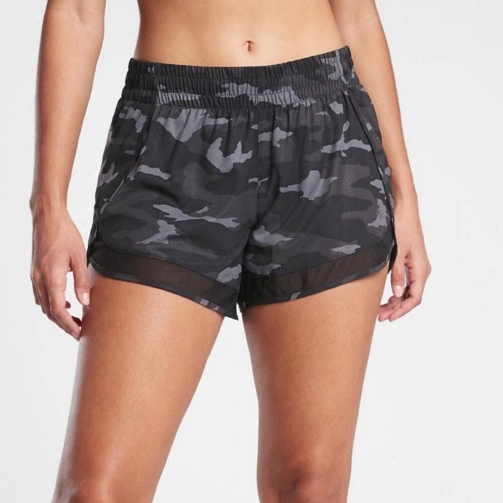 Athleta Gray Camo Printed Mesh Racer Run Shorts 4" Activewear Athletic Womens 2X